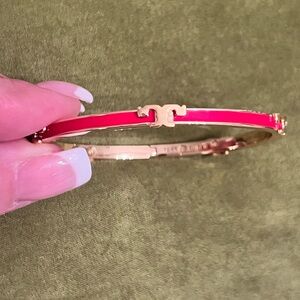 Tory Burch Red and Gold Enamel Serif Bangle Bracelet